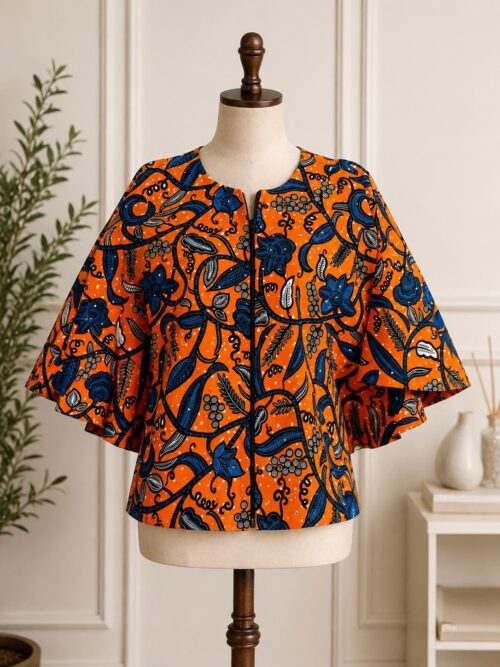 African Print Cape Top with Stones | Ankara Statement Blouse | Colourful African Top | Elegant Women’s Top | Handmade African Fashion