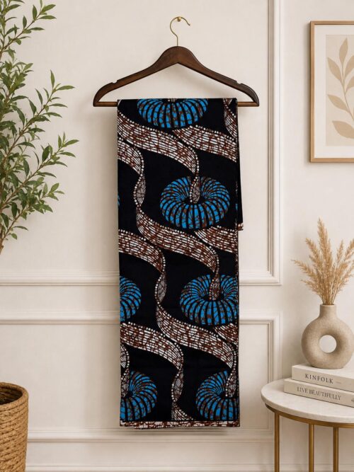 African Print Wax Fabric | 5 Yards | Blue & Brown Ankara Material