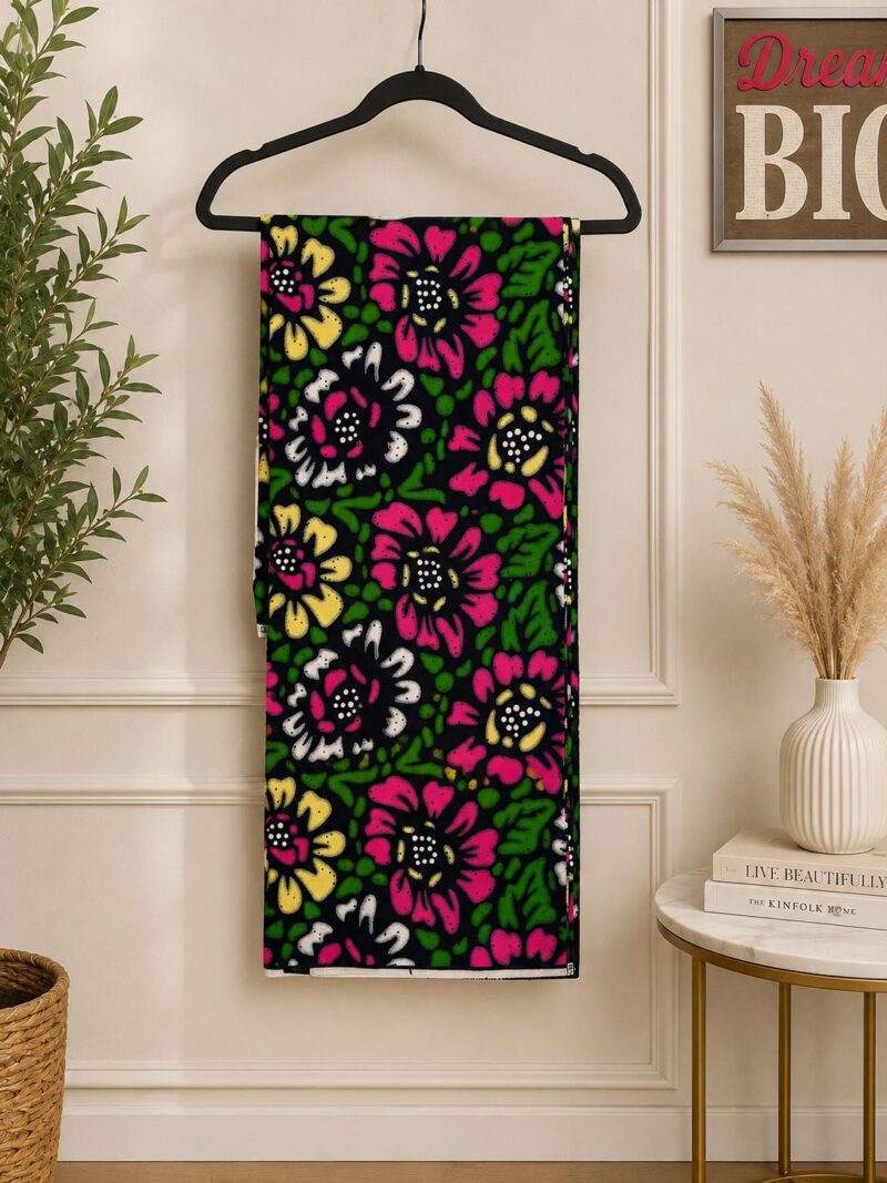 African Floral Print Wax Fabric | 5 Yards | Pink & Yellow Batik Ankara Material